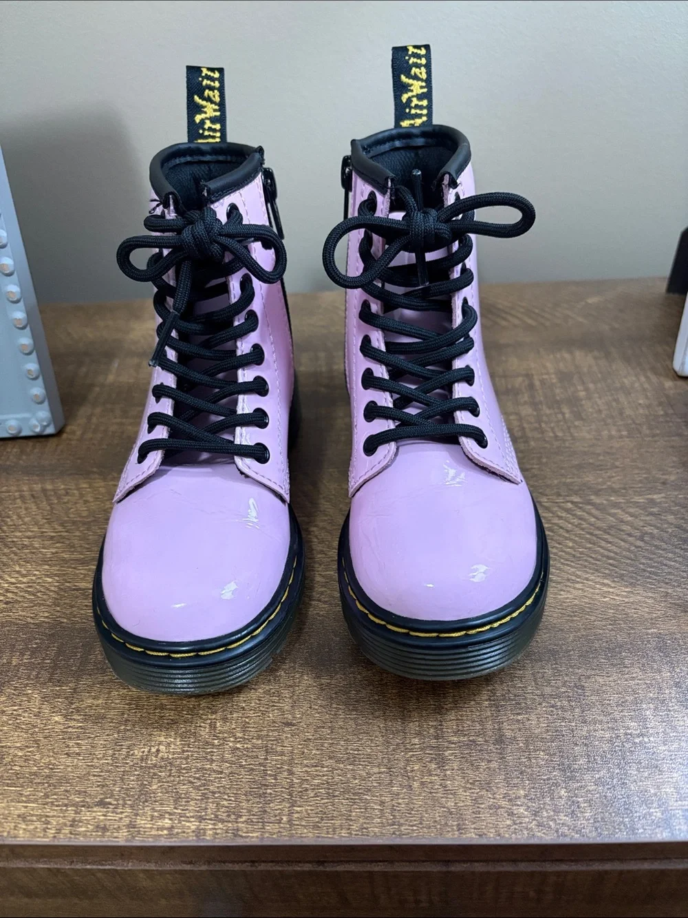 Dr. Martens Pink Patent Leather Lace-Up Kids Boots